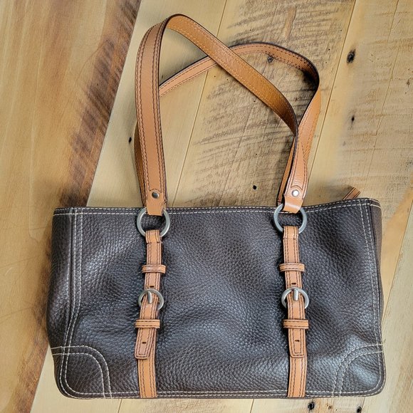 Coach Chelsea Two Tone Brown Pebbled Leather Handbag - Picture 5 of 14